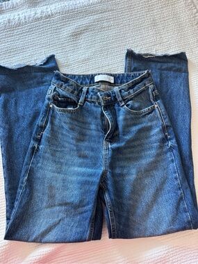 Zara Dark Blue Wide-Leg Jeans with Faded Detail
